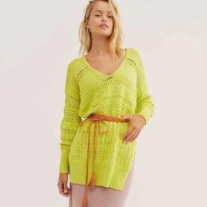 Free People Women’s Hot Tropics Knit Pullover Sweater / Limelight / Size XS